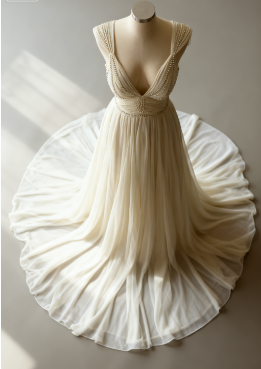 Off-White A-Line V-Neck Chiffon Beaded Long Prom Dress Simple Wedding Dress Bridesmaid Dresses