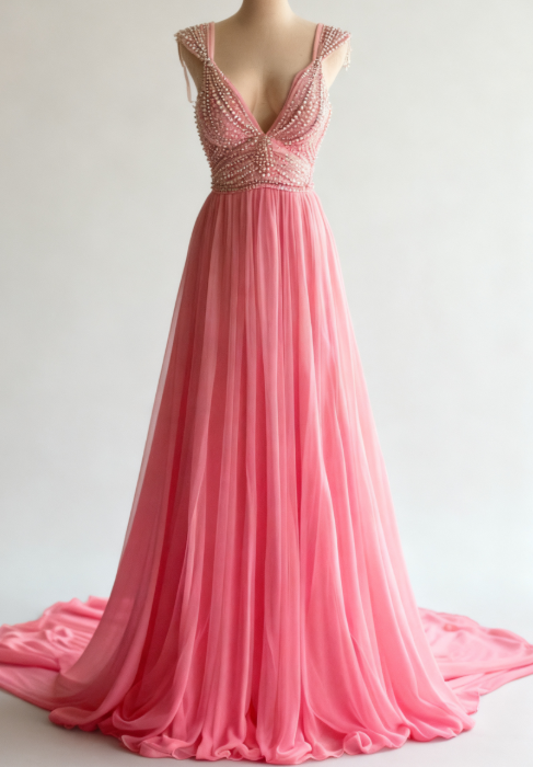 Off-White A-Line V-Neck Chiffon Beaded Long Prom Dress Simple Wedding Dress Bridesmaid Dresses