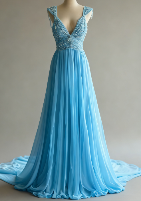 Off-White A-Line V-Neck Chiffon Beaded Long Prom Dress Simple Wedding Dress Bridesmaid Dresses