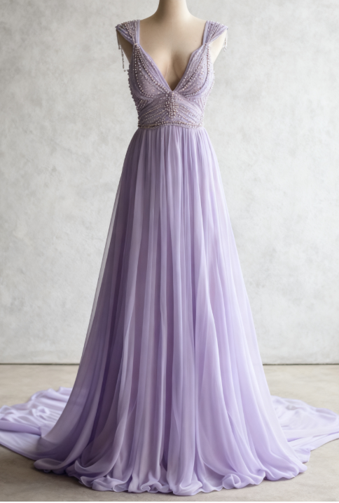 Off-White A-Line V-Neck Chiffon Beaded Long Prom Dress Simple Wedding Dress Bridesmaid Dresses
