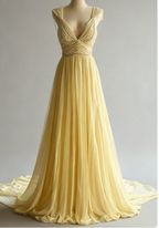 Off-White A-Line V-Neck Chiffon Beaded Long Prom Dress Simple Wedding Dress Bridesmaid Dresses