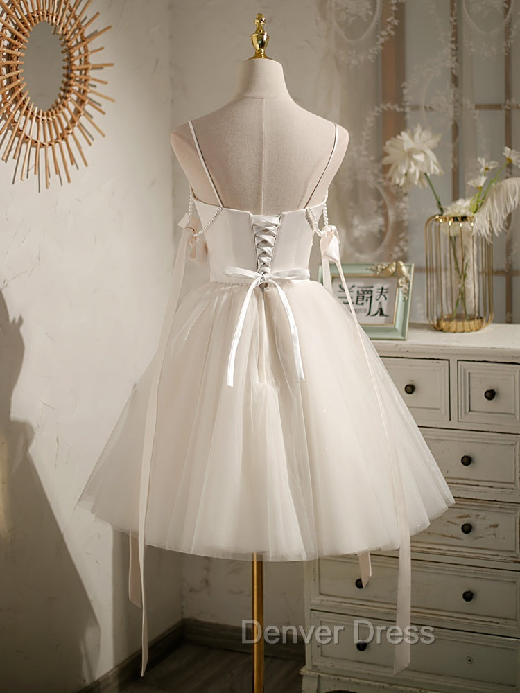 Beige Aline Tulle Short Prom Dress Beige Tulle Homecoming Dresses