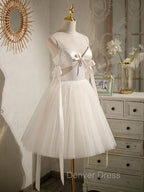 Beige Aline Tulle Short Prom Dress Beige Tulle Homecoming Dresses