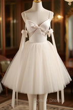 Beige Aline Tulle Short Prom Dress Beige Tulle Homecoming Dresses