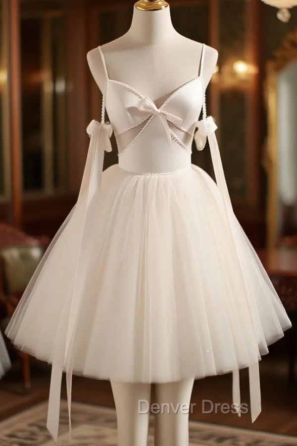 Beige Aline Tulle Short Prom Dress Beige Tulle Homecoming Dresses