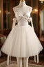 Beige Aline Tulle Short Prom Dress Beige Tulle Homecoming Dresses