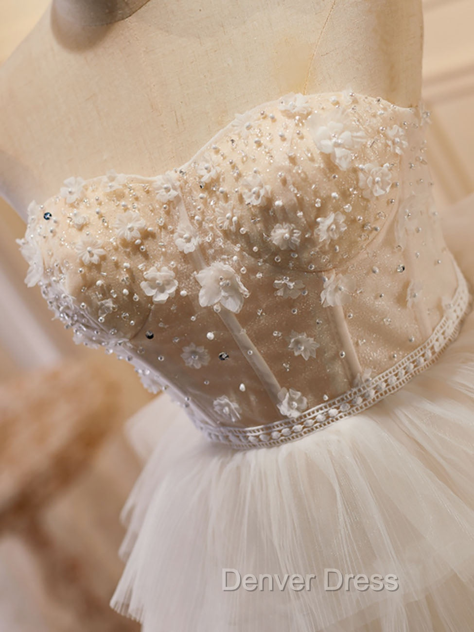 Beige Sweetheart Neck Tulle Puffy Short Prom Dress, Beige Homecoming Dresses