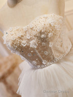 Beige Sweetheart Neck Tulle Short Prom Dress, Beige Homecoming Dresses