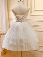 Beige Sweetheart Neck Tulle Short Prom Dress, Beige Homecoming Dresses