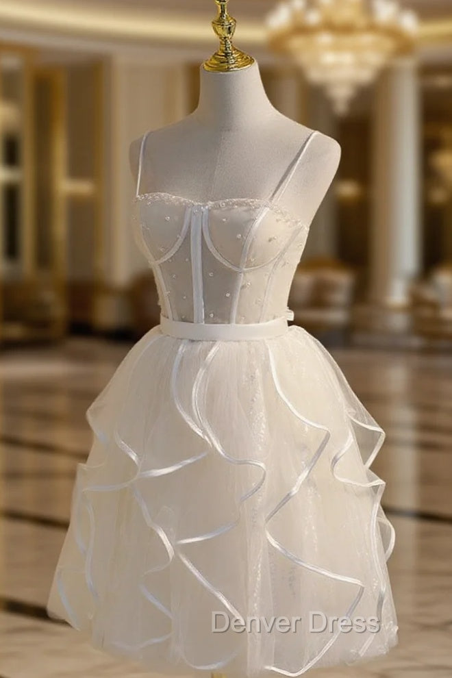Beige Tulle Short Prom Dresses, Mini/Short Beige Homecoming Dresses Main image