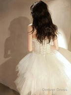 Beige Tulle Short Prom Dress, Sequin Tulle Cute Homecoming Dresses