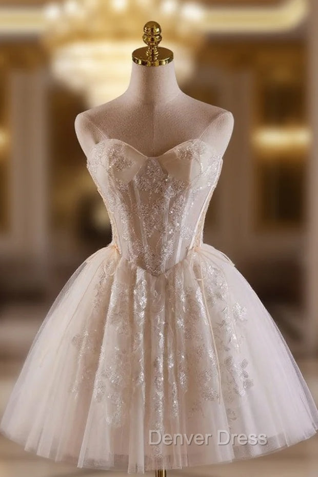 Beige Tulle Sweetheart Beading Homecoming Dresses Main image