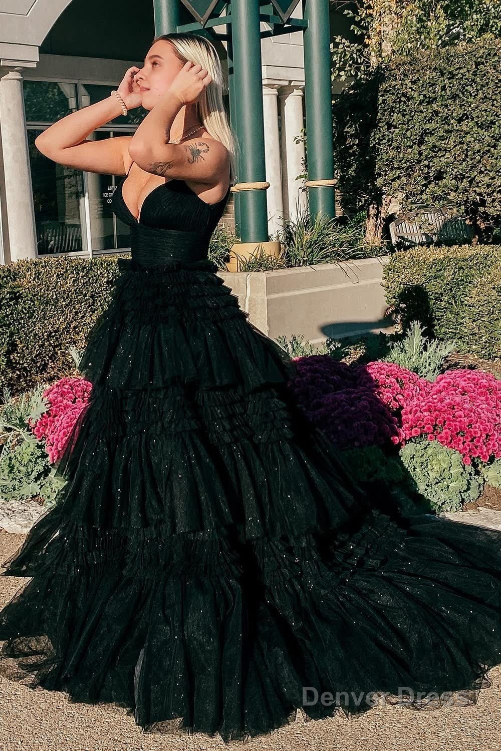 Beige Tulle Tiered Spaghetti Straps Long Prom Dresses with Slit