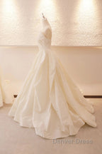 Beige Wedding Dresses Strapless Sleeveless A-Line Full Bridal Dresses Sophisticated Wedding Gown With Train