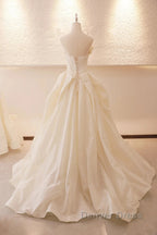 Beige Wedding Dress Strapless Sleeveless A Line Full Bridal Dresses Sophisticated Wedding Gowns With Train
