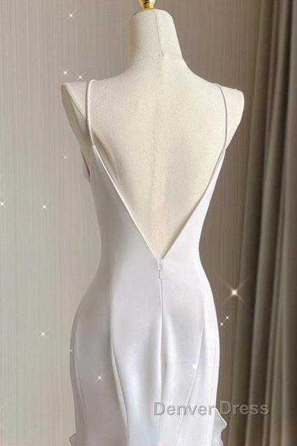Beige White Sheath Halter Backless Wedding Dresses