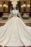 Best Discount And High Quality Light Champagne Tulle Sequins Long Sleeve Beading Wedding Dresses