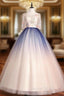 Best For You Pink Blue Ball Gown Tulle Embroidery Short Sleeve Quinceanera Dresses