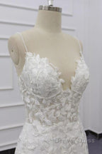 Best Long Mermaid Spaghetti Strap Appliques Lace Wedding Dresses