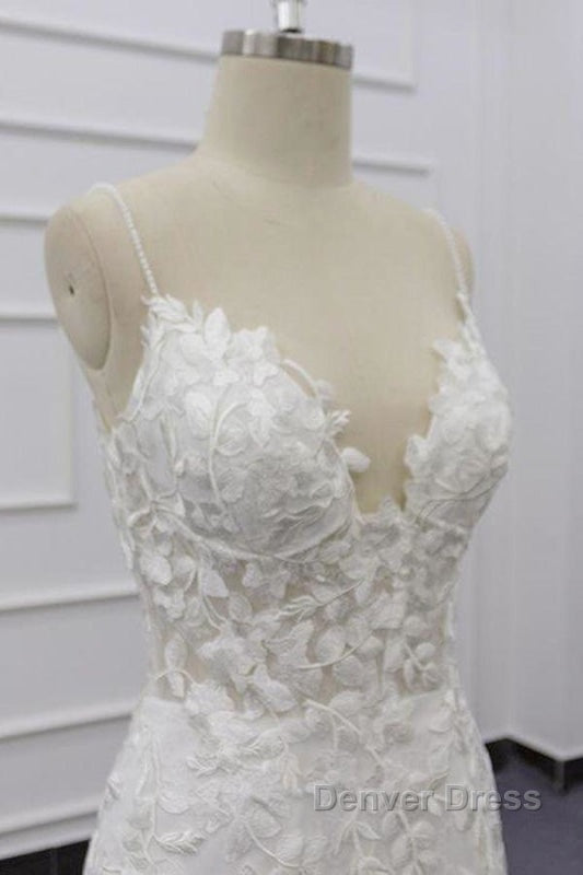 Best Spaghetti Strap Appliques Mermaid Wedding Dresses