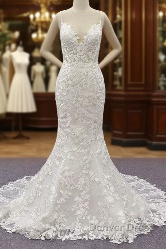 Best Spaghetti Strap Appliques Mermaid Wedding Dresses
