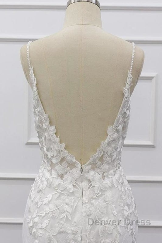 Best Spaghetti Strap Appliques Mermaid Wedding Dresses