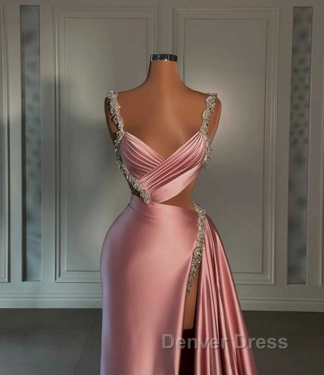 Glamorous Pink Prom Dresses Sweetheart Spaghetti Strap With High Slit Trail Secondary image
