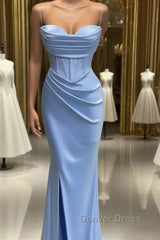Baby Blue Mermaid Sweetheart Prom Dresses With Spaghetti Straps