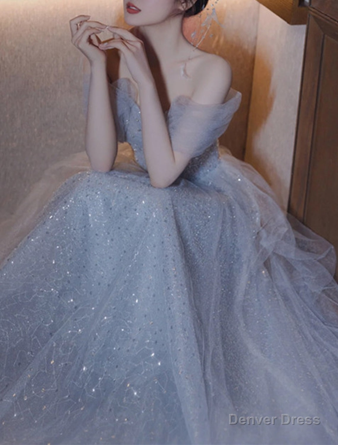 A Line Prom Dress Elegant Dress Wedding Guest Prom Floor Length Sleeveless Off Shoulder Sequined with Sequin Dresses to impress