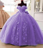 Big Bow Floral Flower Lace Applique Off Shoulder Ball Gown Quinceanera Dresses