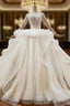 Biggest Sale Champagne Ball Gown Tulle Beading Sequins Long Sleeve Wedding Dresses
