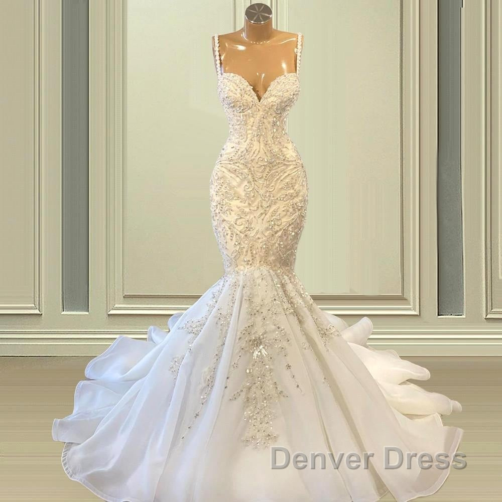 Biztunnel Elegant Long Mermaid Sweetheart Sleeveless Tulle Lace Wedding Dresses Secondary image