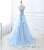 Light Blue Tulle Lace Long Prom Dress