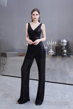 Shining V Neck Sequin Sleeveless Prom Jumpsuit