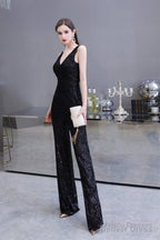 Shining V Neck Sequin Sleeveless Prom Jumpsuit