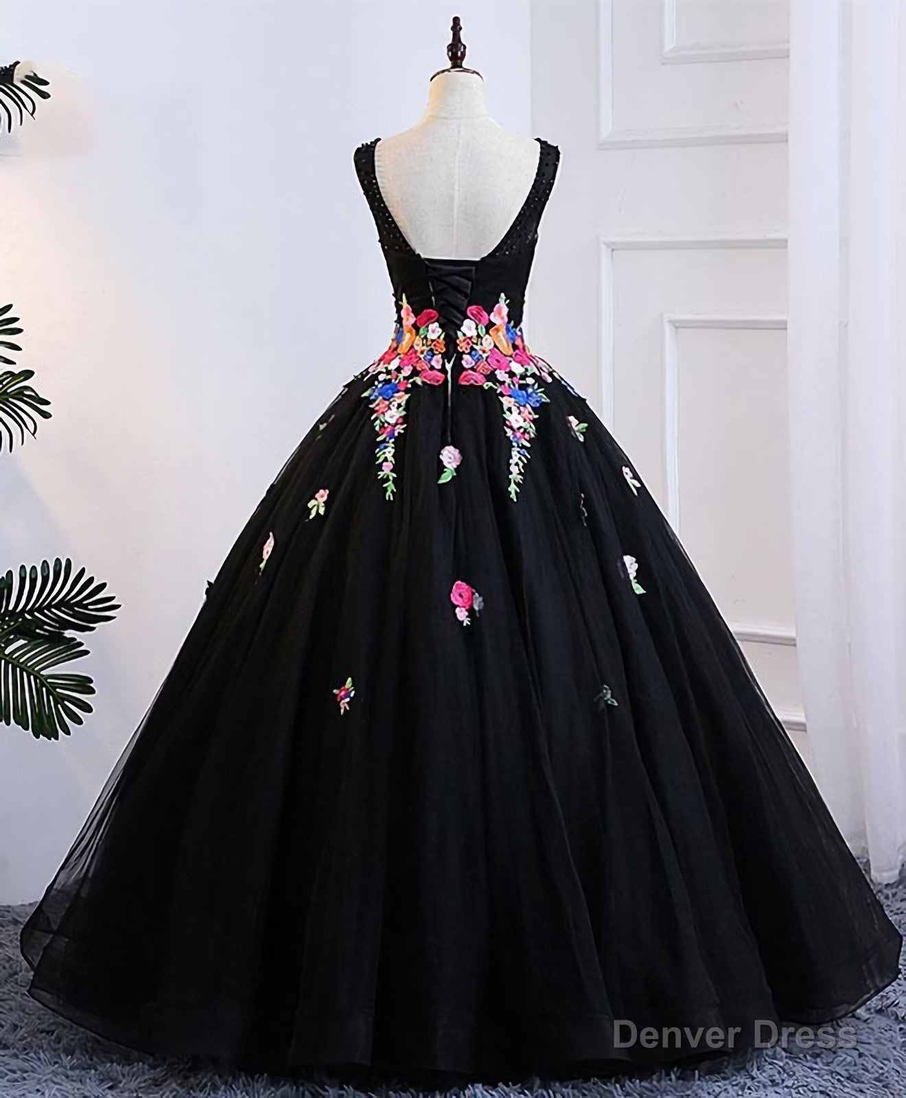 Black Tulle Long Prom Gowns Black Prom Dresses