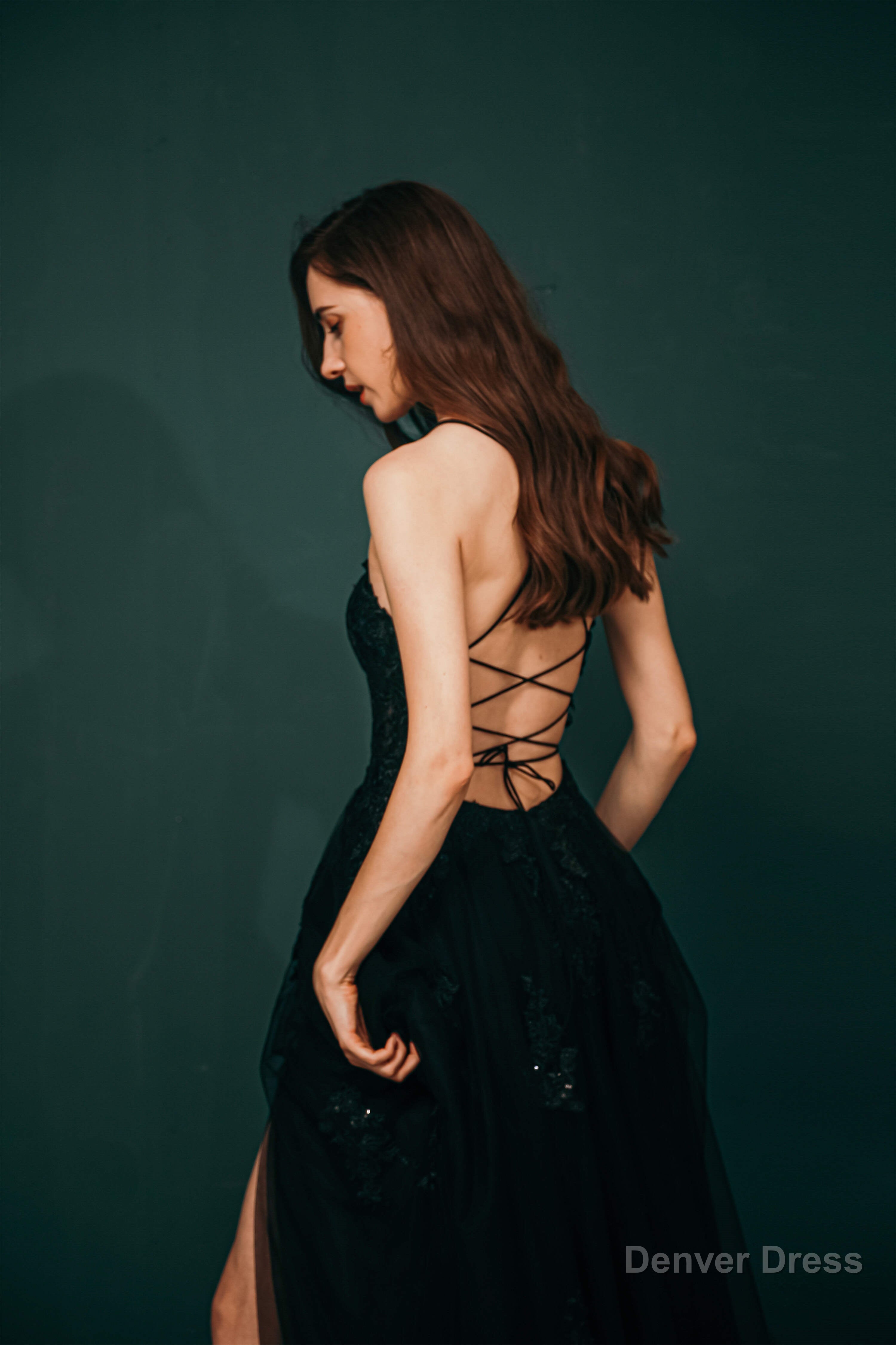 A Line Lace Appliques Long Prom Dresses