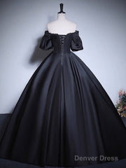 Black A-Line Satin Long Prom Dress, Black Satin Long Formal Dress
