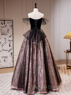 Black A-Line Satin Tulle Long Prom Dresses, Black Formal Black Evening Dresses