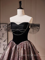 Black A Line Satin Tulle Long Prom Dress, Black Prom Black Prom Dresses