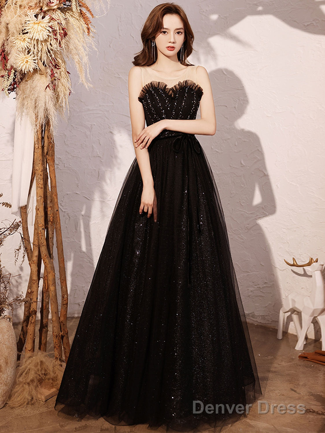 Black A Line Sequin Long Prom Dress, Black Evening Dress Secondary image