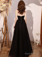 Black A Line Sequin Long Prom Dress, Black Evening Dress