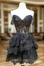 Black A Line Sequin Tulle Short Prom Dress, Black Homecoming Dresses