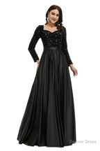 A Line Sequins Sweet Neck Long Sleeve Prom Dresses