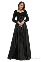 A Line Sequins Sweet Neck Long Sleeve Prom Dresses