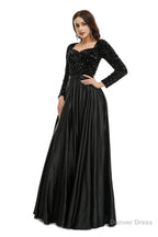 A Line Sequins Sweet Neck Long Sleeve Prom Dresses