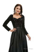 A Line Sequins Sweet Neck Long Sleeve Prom Dresses