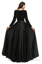 A Line Sequins Sweet Neck Long Sleeve Prom Dresses