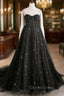 Black A line Sweetheart Neck Tulle Long Prom Dresses, Black Formal Graduation Dresses
