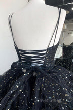 Black A Line Tulle High Low Prom Dress, V Neck Prom Dresses